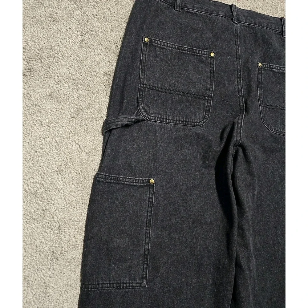 VTG Black Dart Double Knee Baggy Cargo Carpenter Jeans Mens M 33 Embroidered 90s